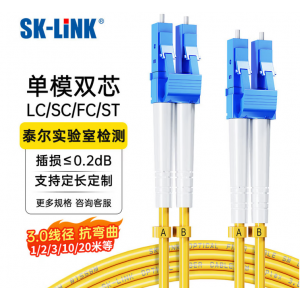 SK-LINK 光纤跳线 LC-LC电信级单模双芯千兆万兆UPC光纤线机房收发器尾纤 低烟无卤 SK-TXSM-2LCLC2M 2米