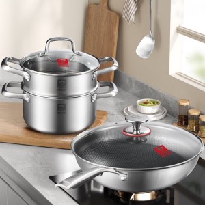 康巴赫 锅套装三件套304不锈钢不粘锅炒锅煎锅汤锅家用不锈钢厨具套 【316L炒锅+汤蒸锅+锅铲】